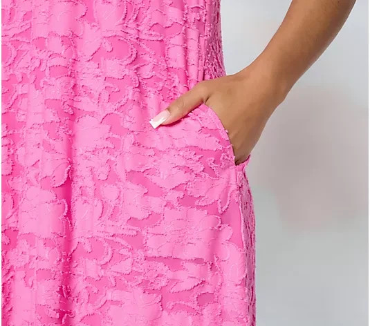Susan Graver Burnout Knit Sleeveless A-Line Dress-Coral-Tall XS-NEW-A722258