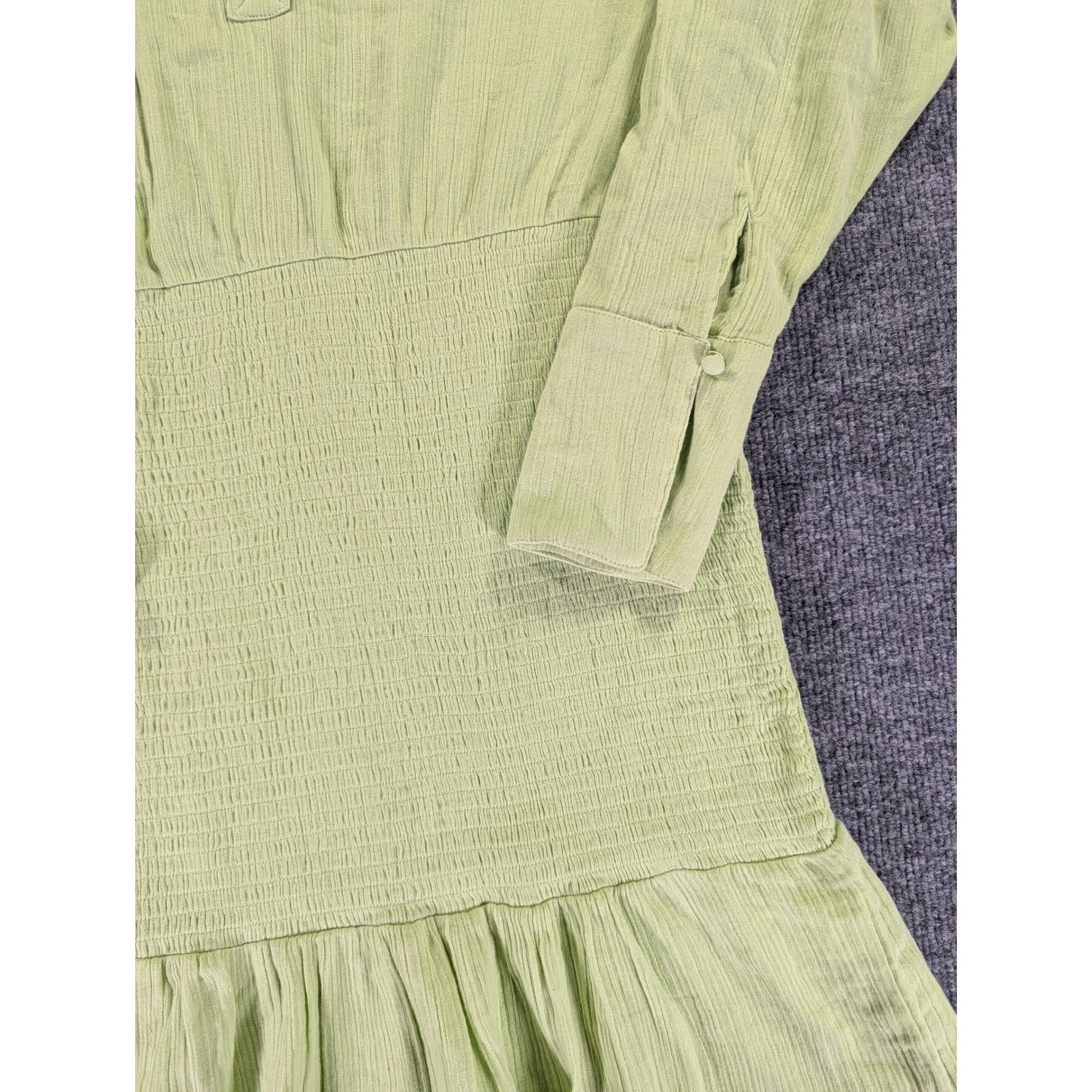 Pretty Lavish Lime Green Smocked Waist Cotton Mini Dress Long Sleeve Size US 12