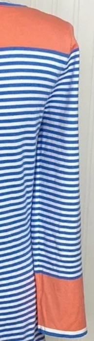 NWT! SAIL TO SABLE BLUE WHITE CORAL NAUTICAL STRIPED COTTON KNIT BLEND DRESS L !