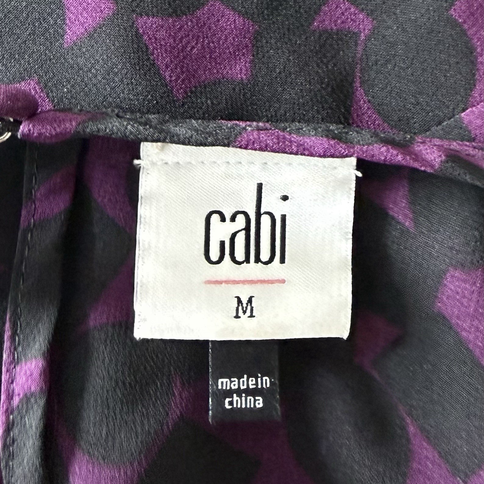 Cabi Dress Shell Womens M Purple Black Abstract Ruffle Ultra Sheer Lightweight