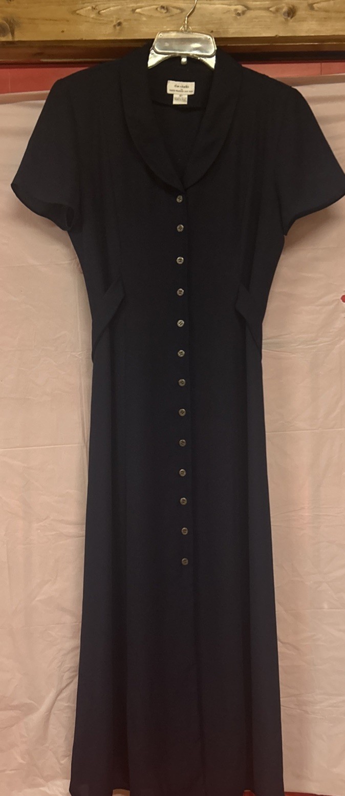 David Warren New York Dress Size 12 Navy Blue Button Front Maxi Dress Vintage