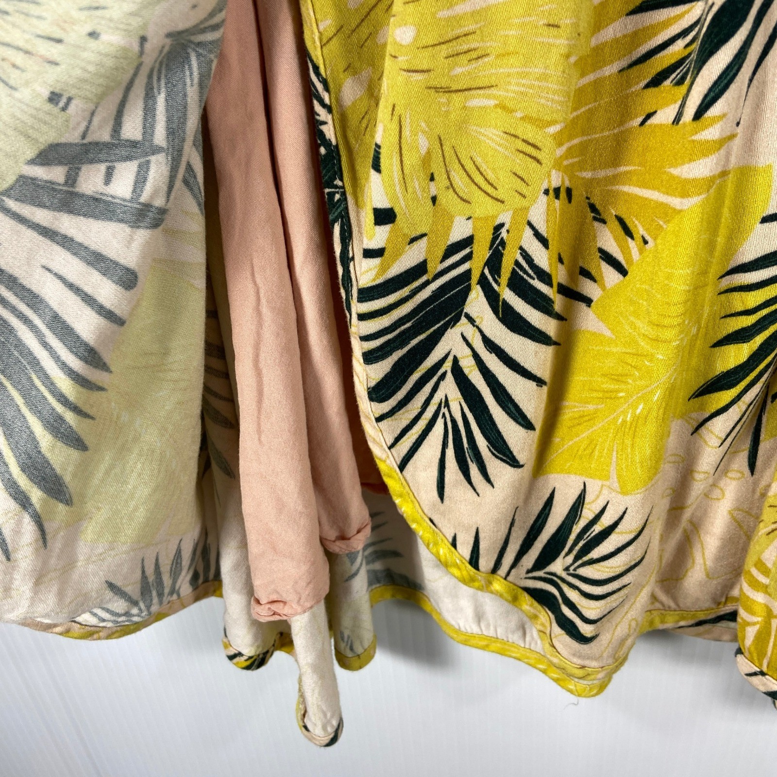 Bohme Shauna Tropical Mini Wrap Dress Apricot Green Yellow Womens Small