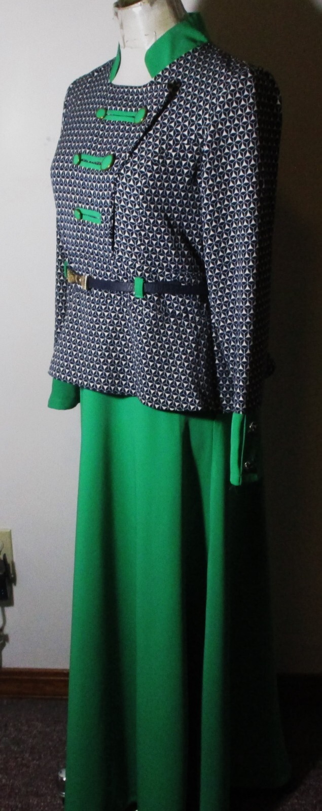 TAKE ME Collection Blue Green Long Sleeve Full Length Dress Size 46 (M)