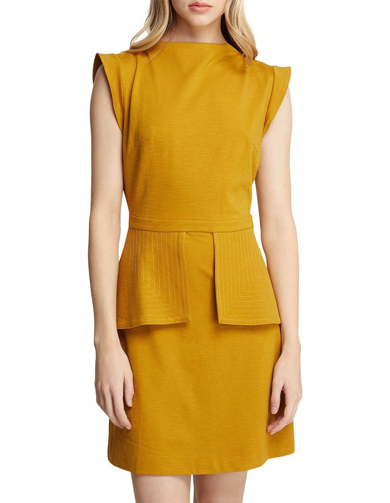 BRAND NEW! Oxford Ponti Peplum Mini Dress In Mustard Size 10