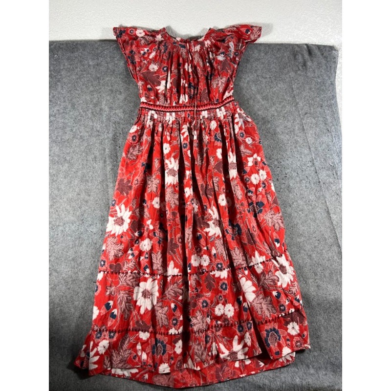 Ulla Johnson Floral Voile Lottie Smocked Dress Womens XS Red Boho Cottagecore