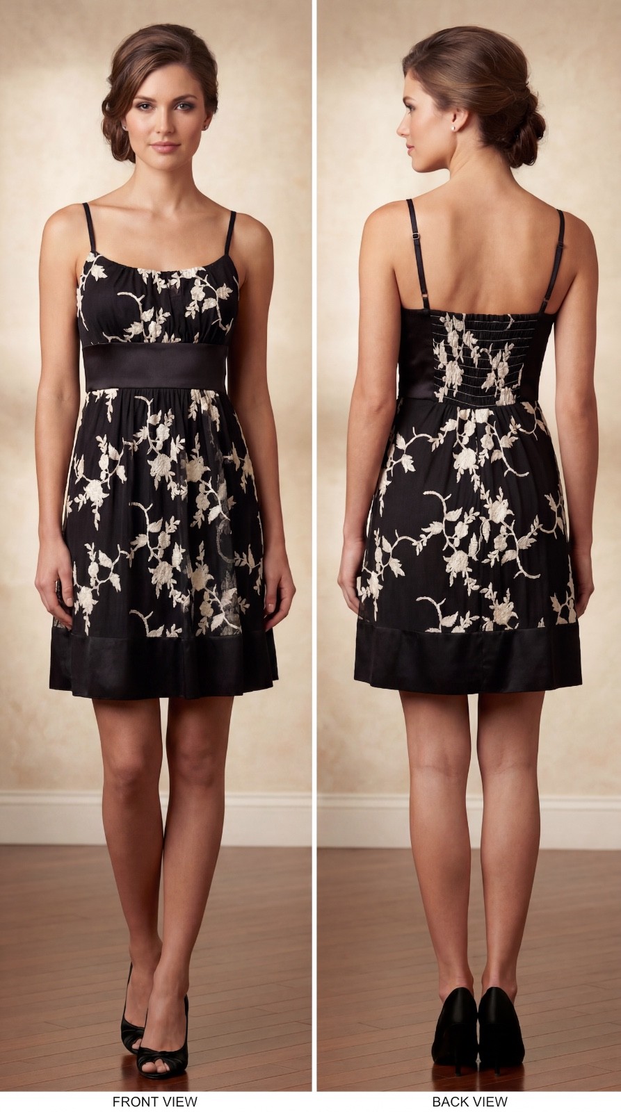 Review Dress Short Size 8 Black White Floral Adjustable Straps Lined Elastic