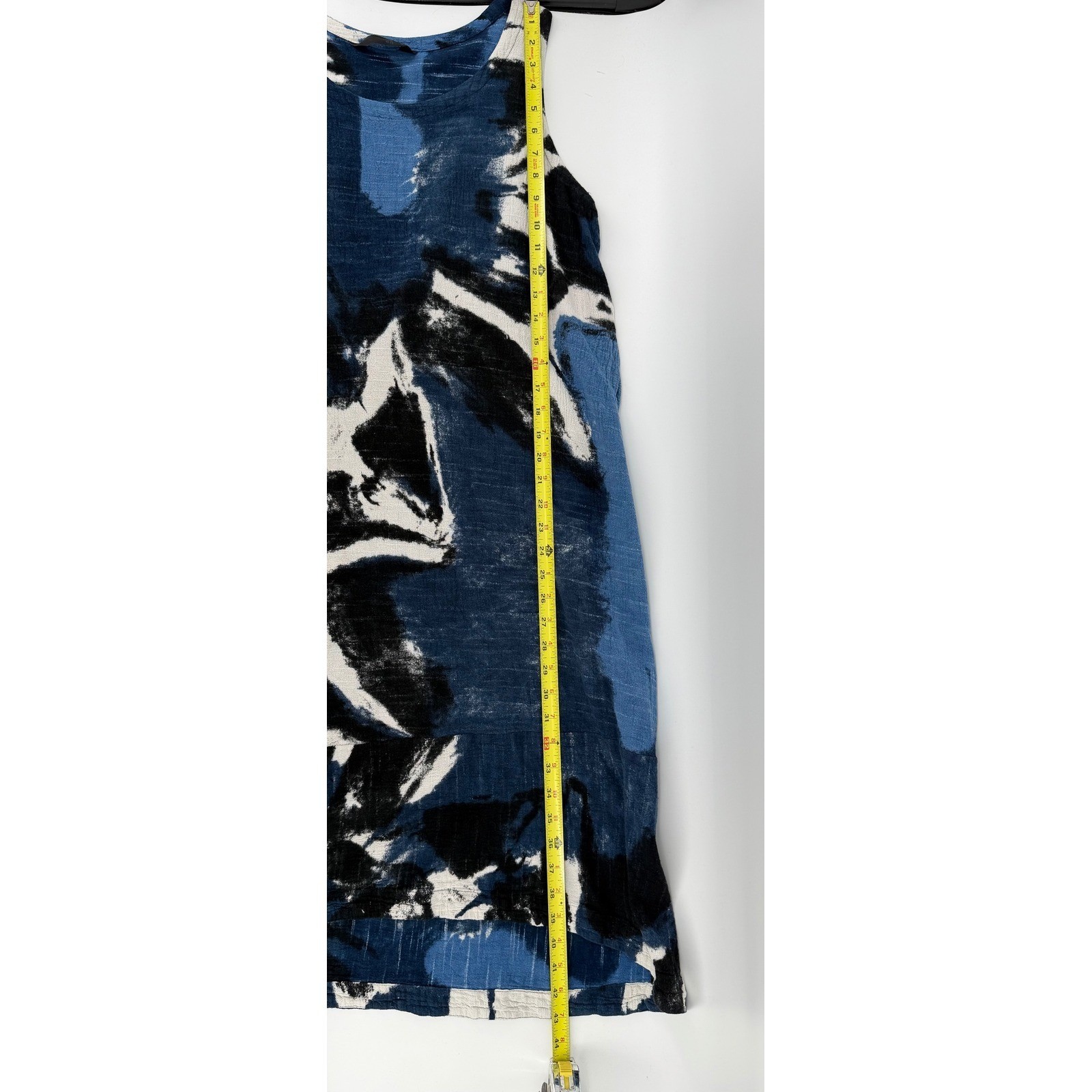 Moyuru Dress Medium Blue Black Abstract Print Sleeveless Lagenlook Artsy Pockets