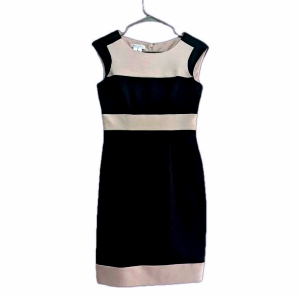 Black Tan Dress Women’s Size 4 Sleeveless Sheath Satin Finish Zipper Back