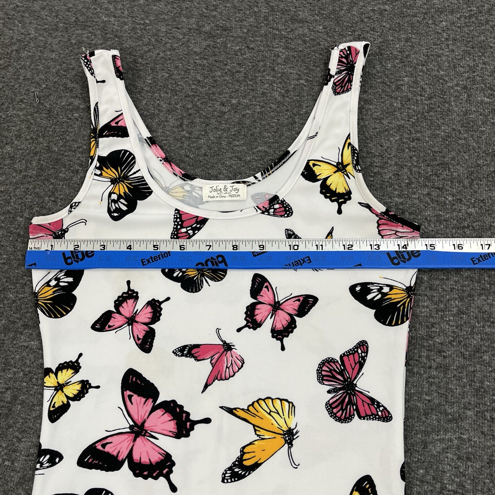 Jolie & Joy Dress Womens Medium Bodycon White Pink Yellow Butterfly