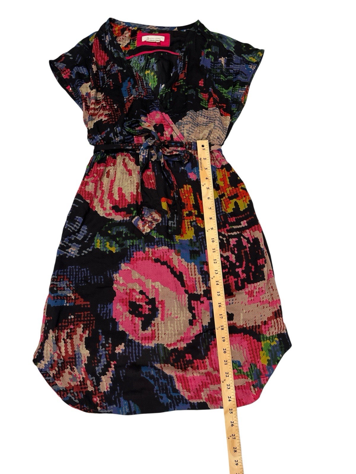 Anthropologie Needle Point Dress With Floral Print And Belt