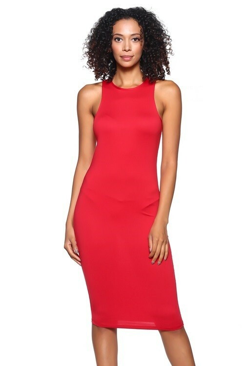 Bodycon Racerback Clubwear Solid Basic Sleeveless Midi Tank Dress 904 Size Small