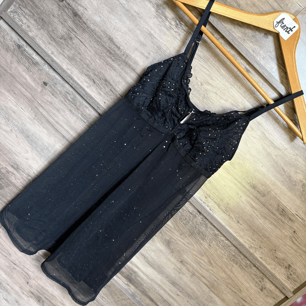 Auden M Sheer Lace Black Lingerie Dress Chemise Slip Romantic Feminine Sexy
