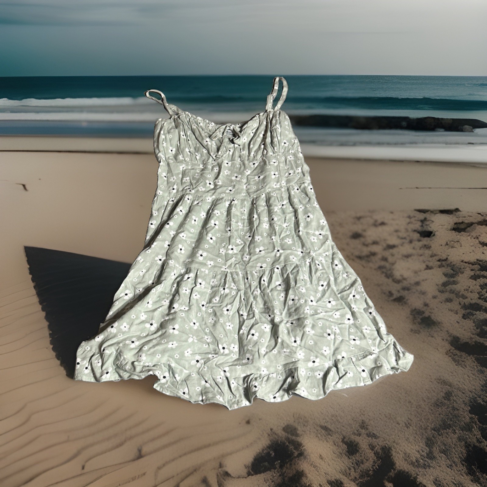Hollister White Green Floral Sundress Adjustable Straps L
