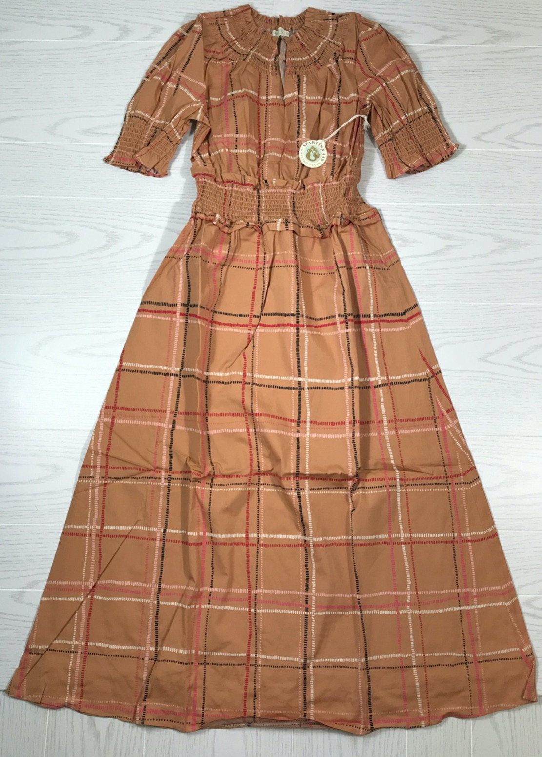 Spartina 449 Adelaide Midi Dress Women XS Botanic Garden Dash Plaid Lined New
