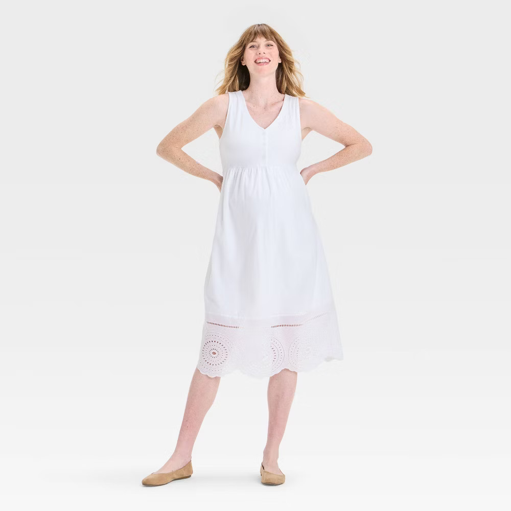 Eyelet Midi Maternity Dress – Isabel Maternity by Ingrid & Isabel White