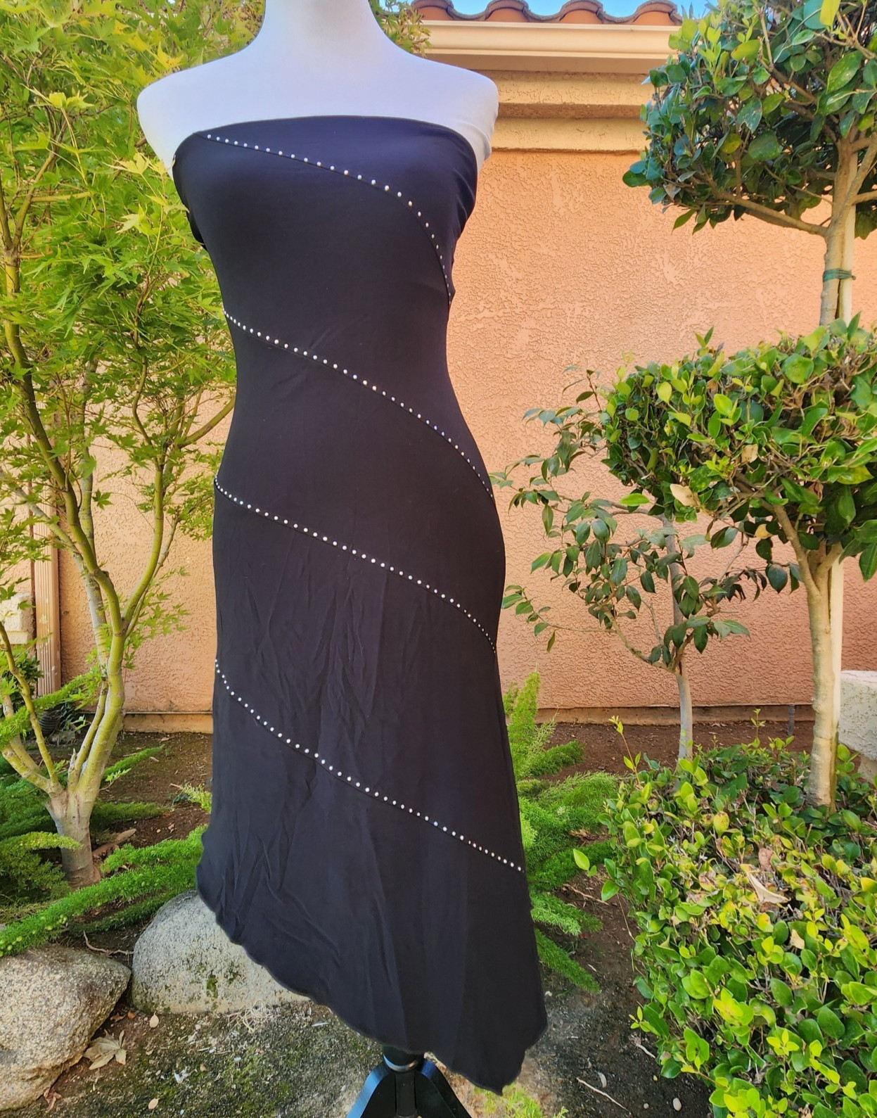 Vtg Wet Seal Y2K Tube Top Dress Strapless Asymmetrical Rhinestone Goth Fairy