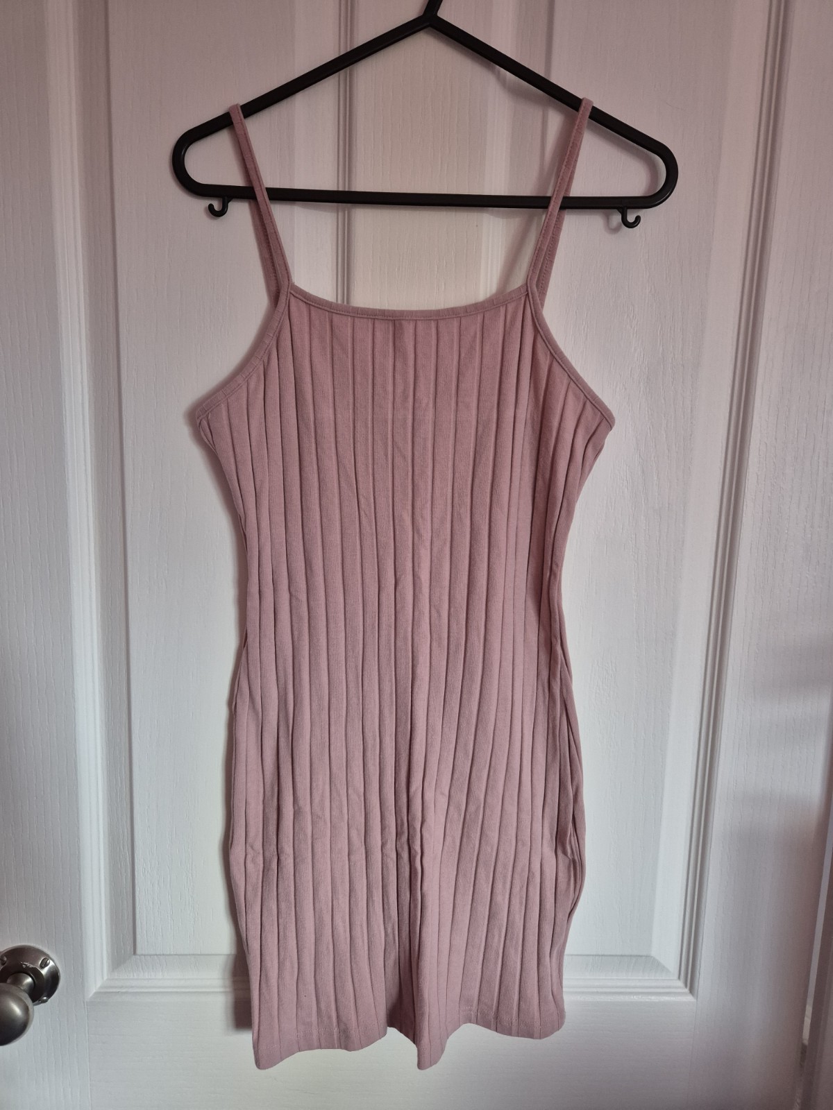 Shein Light Pink Ribbed Strappy Bodycon Dress – Size UK Small (S)