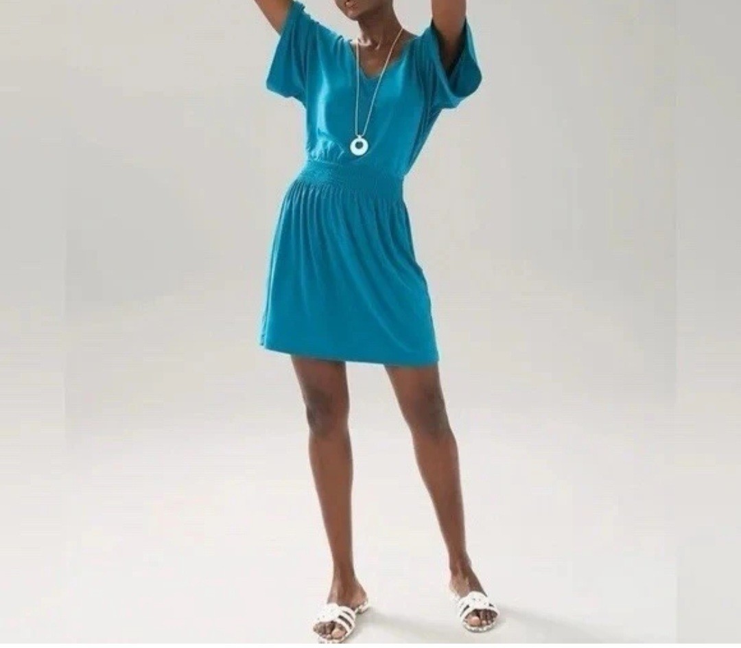 White House Black Market Kimono Sleeve Matte Jersey Dress Teal Green NWOT M
