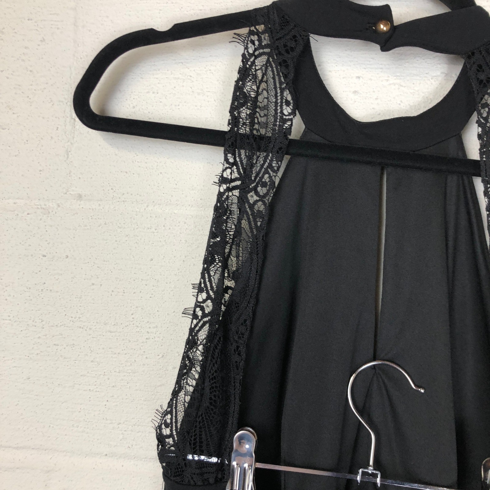 Lulus Womens Whimsigoth Witchy Lace Open Back Semi-Sheer Dress Size M Black