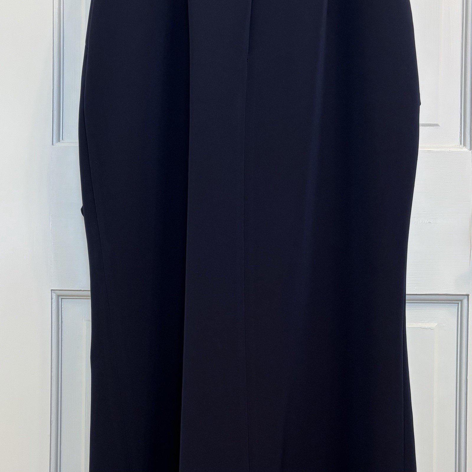 Eliza J Ruffle Front Gown Navy Blue Sleeveless Evening Dress Size 4 – Hemmed