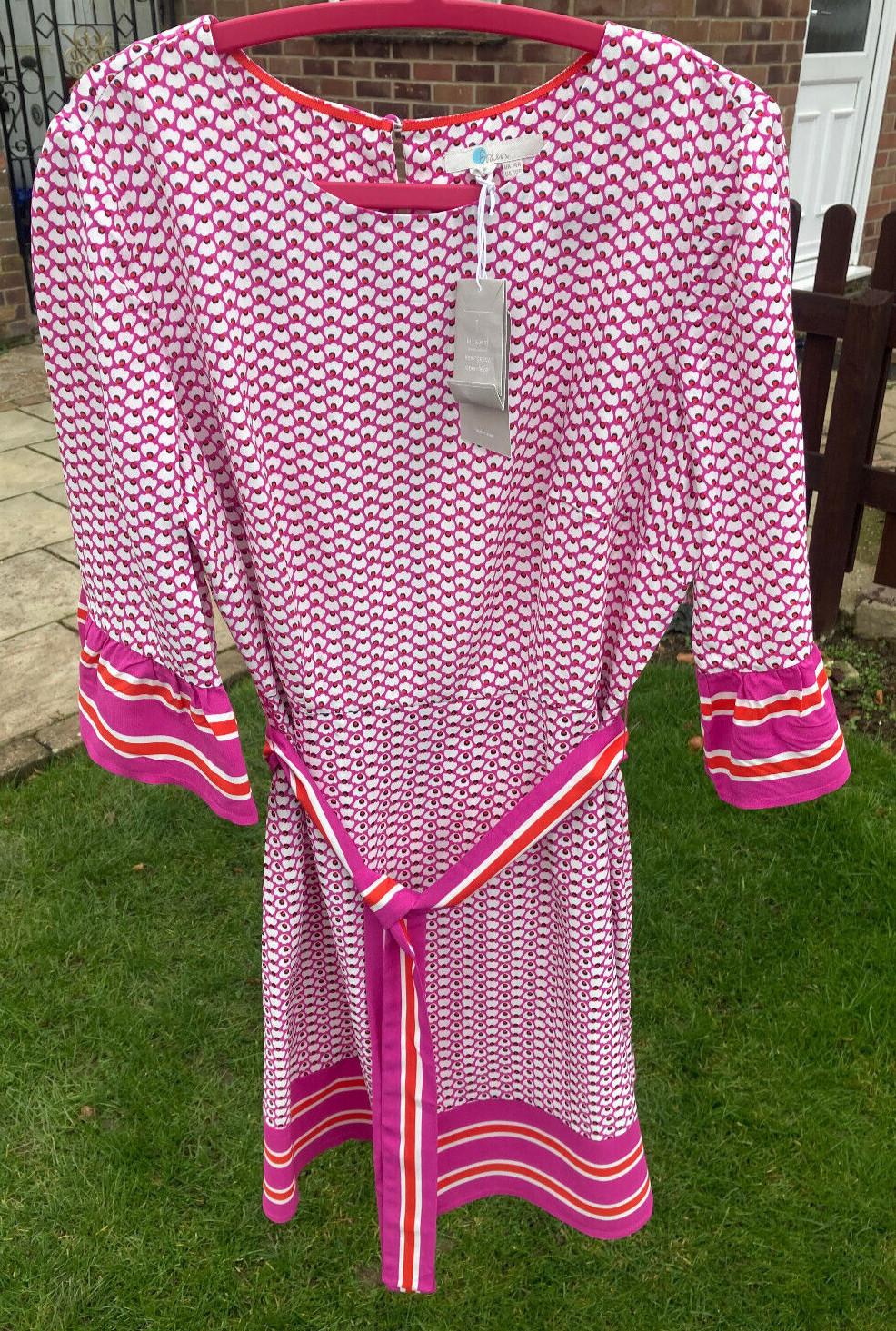 BODEN Andrea belted dress size 12 reg pink cyan colour W0159 __B 12 A ——