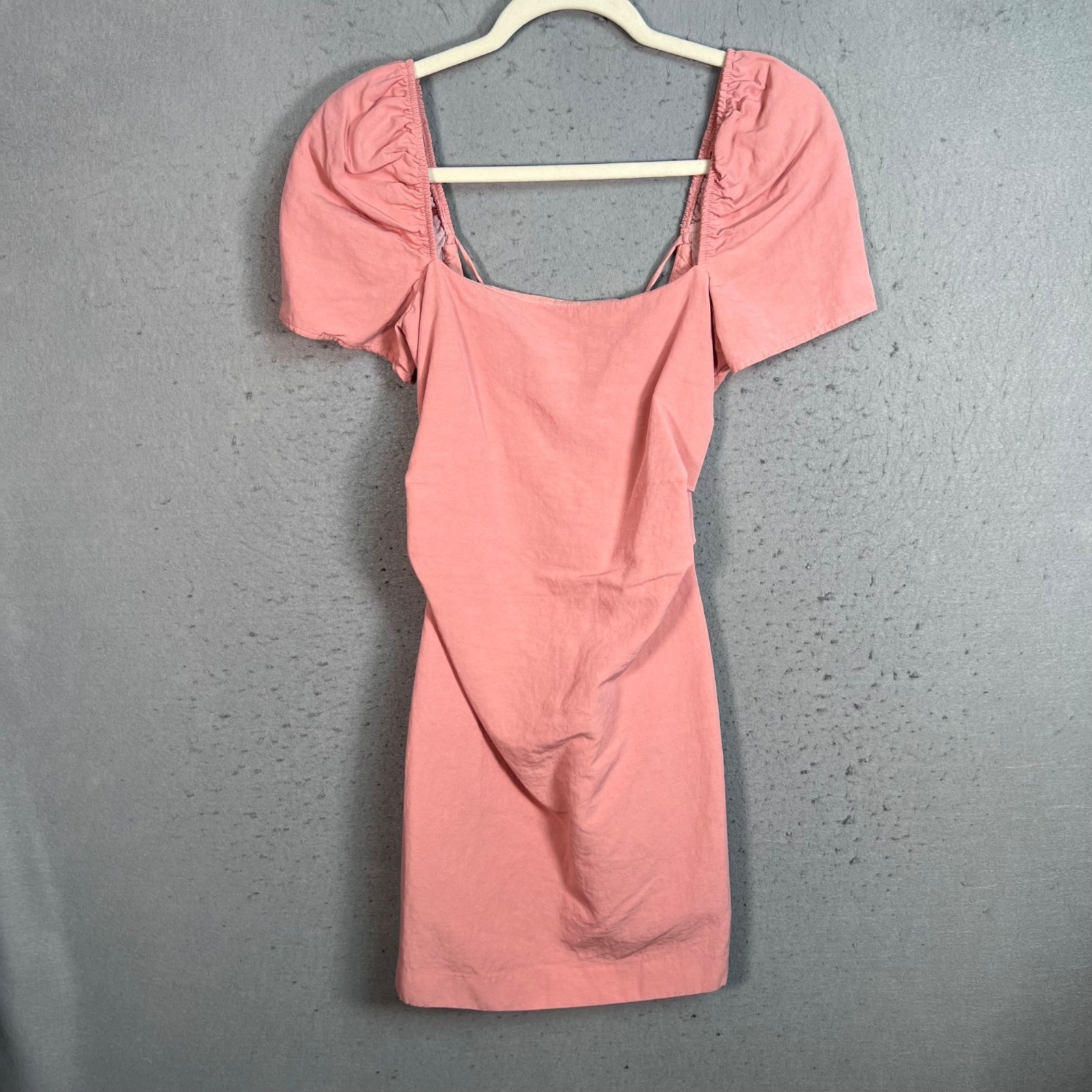 Zara Womens Size Small Pink Short Puff Sleeve Mini Dress With Back Tie Detail