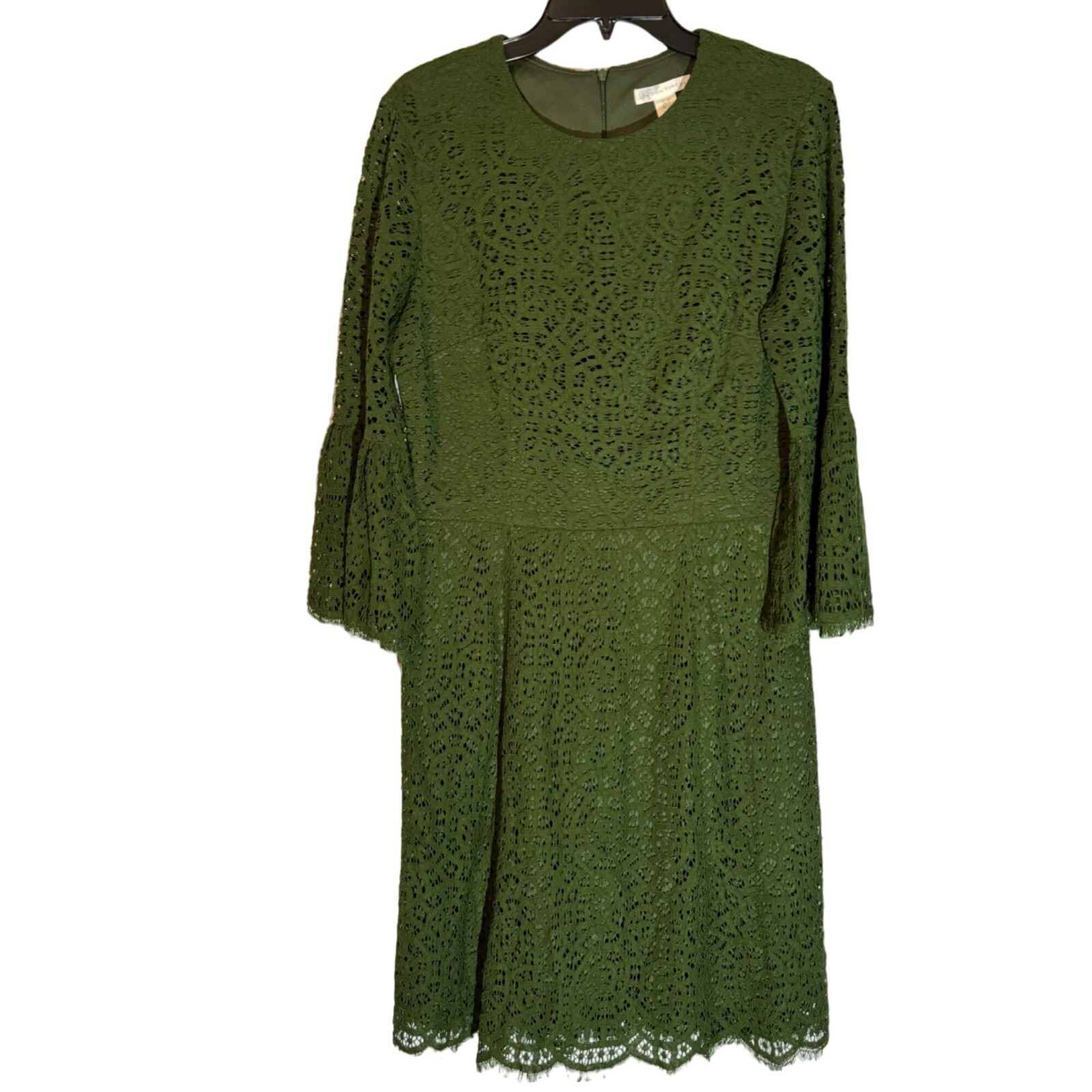London Times Size 10 Green Lace Bell Sleeve Dress Cotton & Nylon Blend