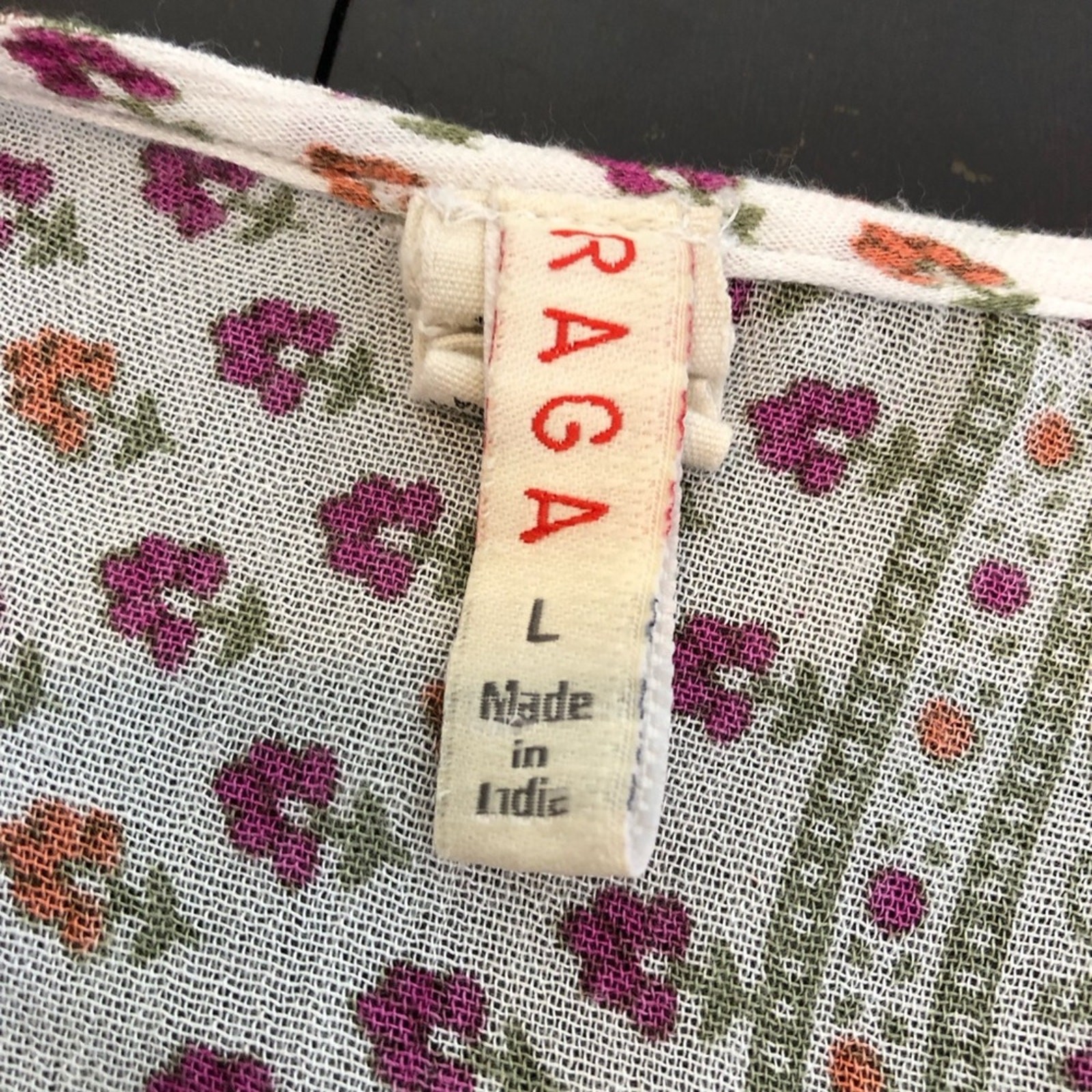 Raga white red green mixed floral print peasant boho dress size Large