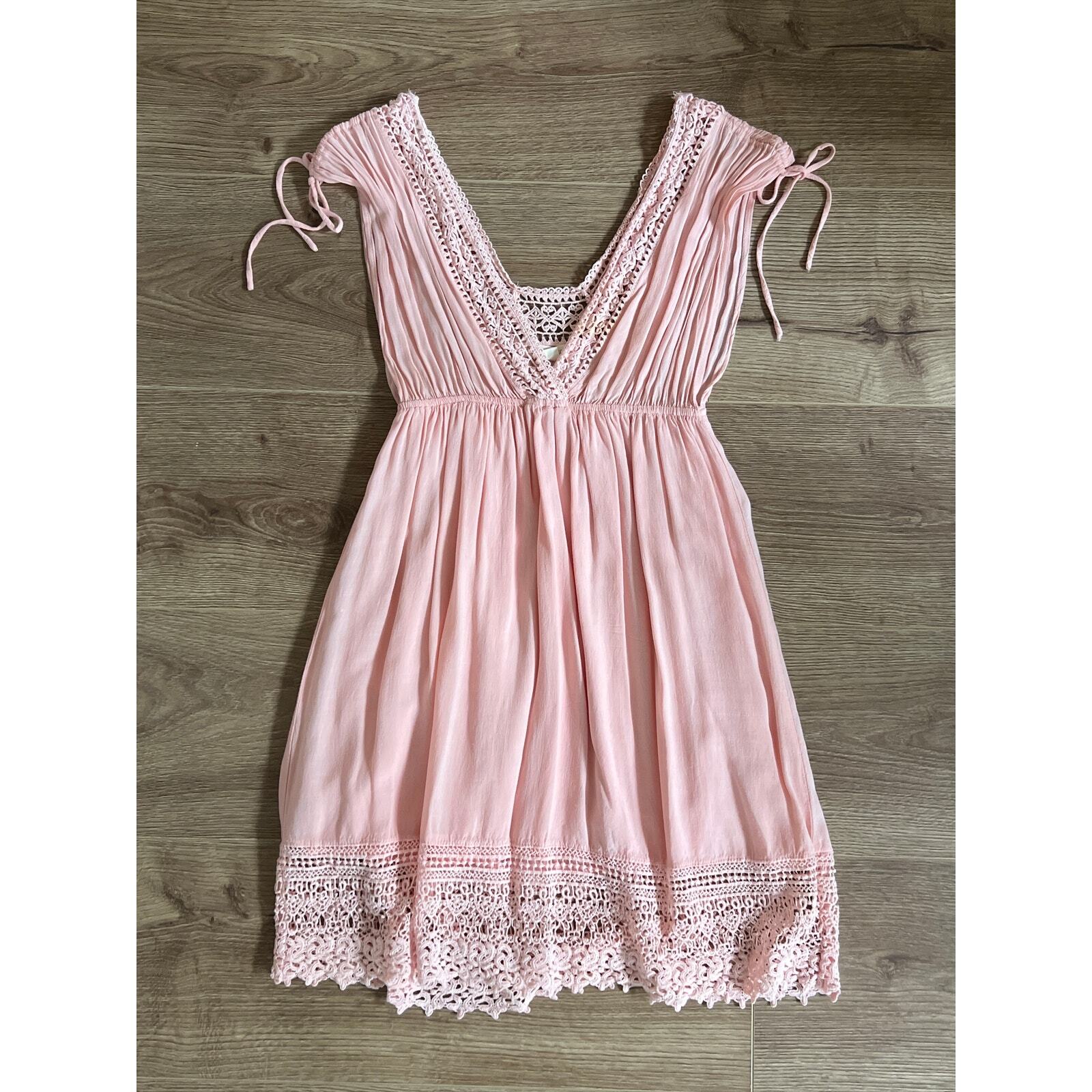 Coquette V-neck Lace & Ties w/ Elastic Waist Light Coral Peach Pink Medium Small