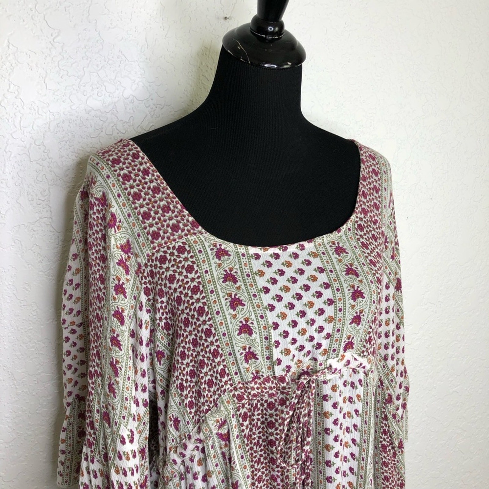 Raga white red green mixed floral print peasant boho dress size Large