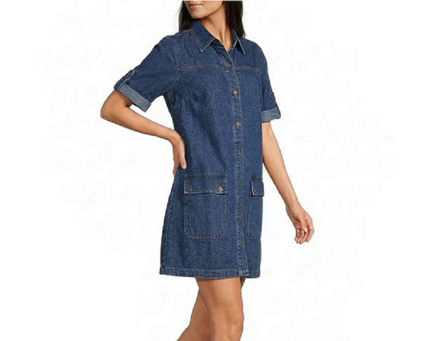 KUT from the Kloth Eliza Point Collar Denim Short Dress Sz S $129 **317