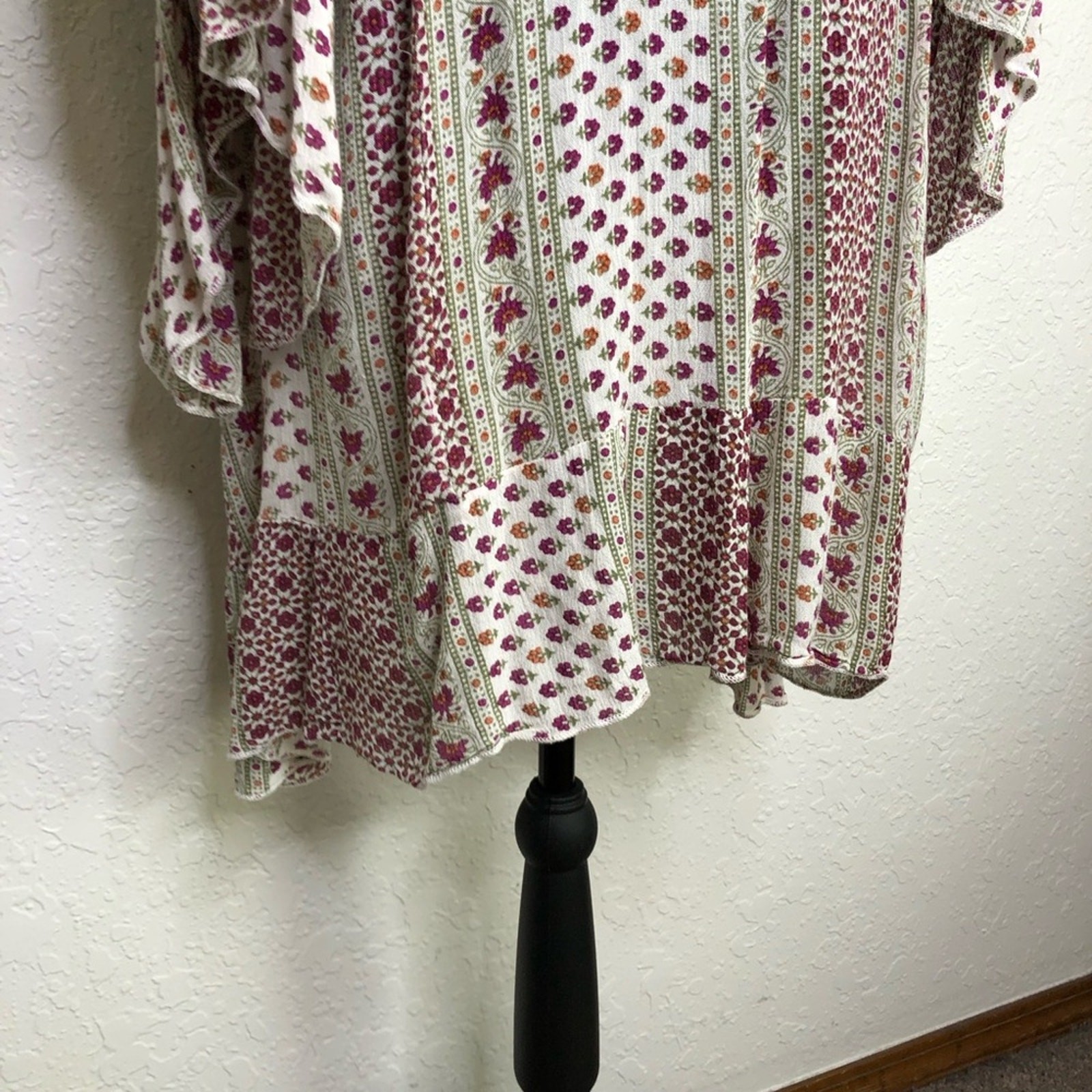 Raga white red green mixed floral print peasant boho dress size Large