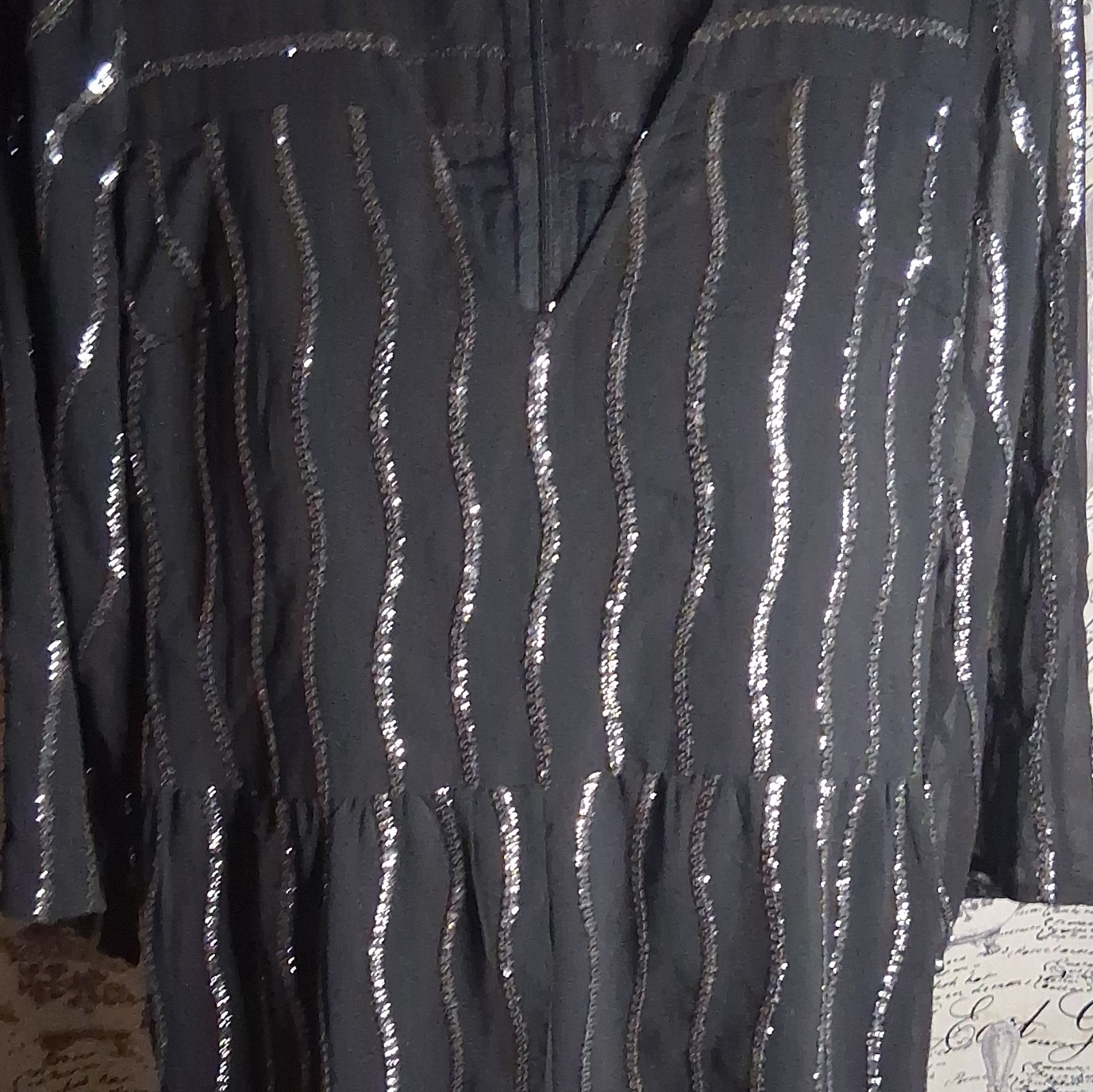 Abercrombie & Fitch Black Striped Sequin V-Neck Long Sleeve Romper 4
