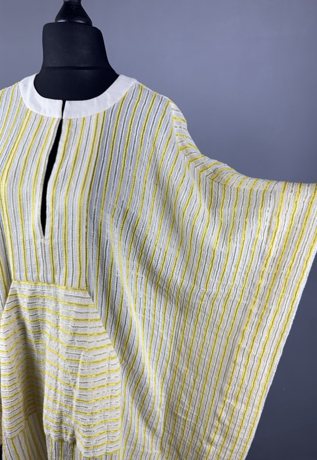 ZEUS DIONE Yellow Striped Oversize Kaftan Style Kimono Dress Size 44