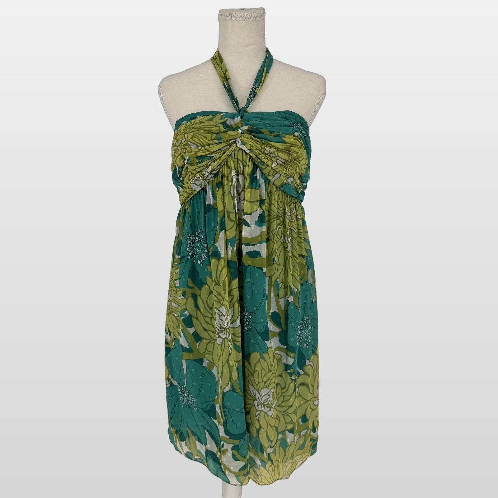 Ann Taylor Y2K Silk Floral Babydoll Halter Dress Sz 6 Resort Fairy Vacation Boho