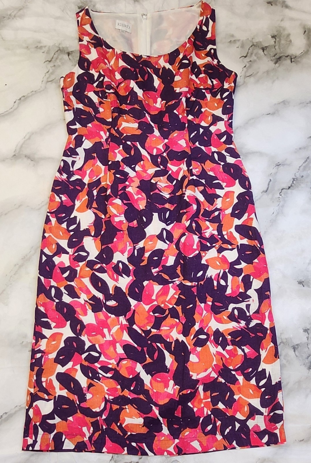 Kaliko 100% Linen Floral Shift Dress UK 10 Pink Orange Purple Sleeveless