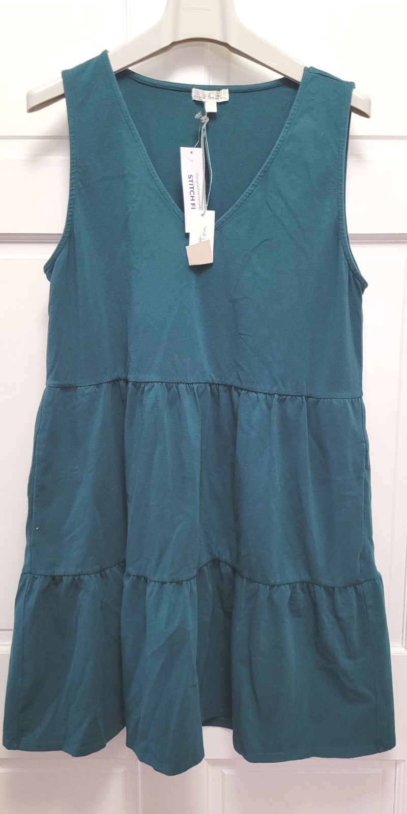Nine Britton Women’s Olivia Sleeveless V-Neck T-Shirt Tiered Dress – Teal – L