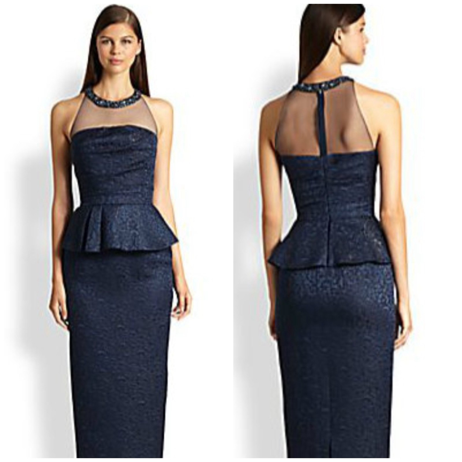 NWT David Meister Illusion Peplum Sleeveless Gown msrp$679 lowest price vgowns