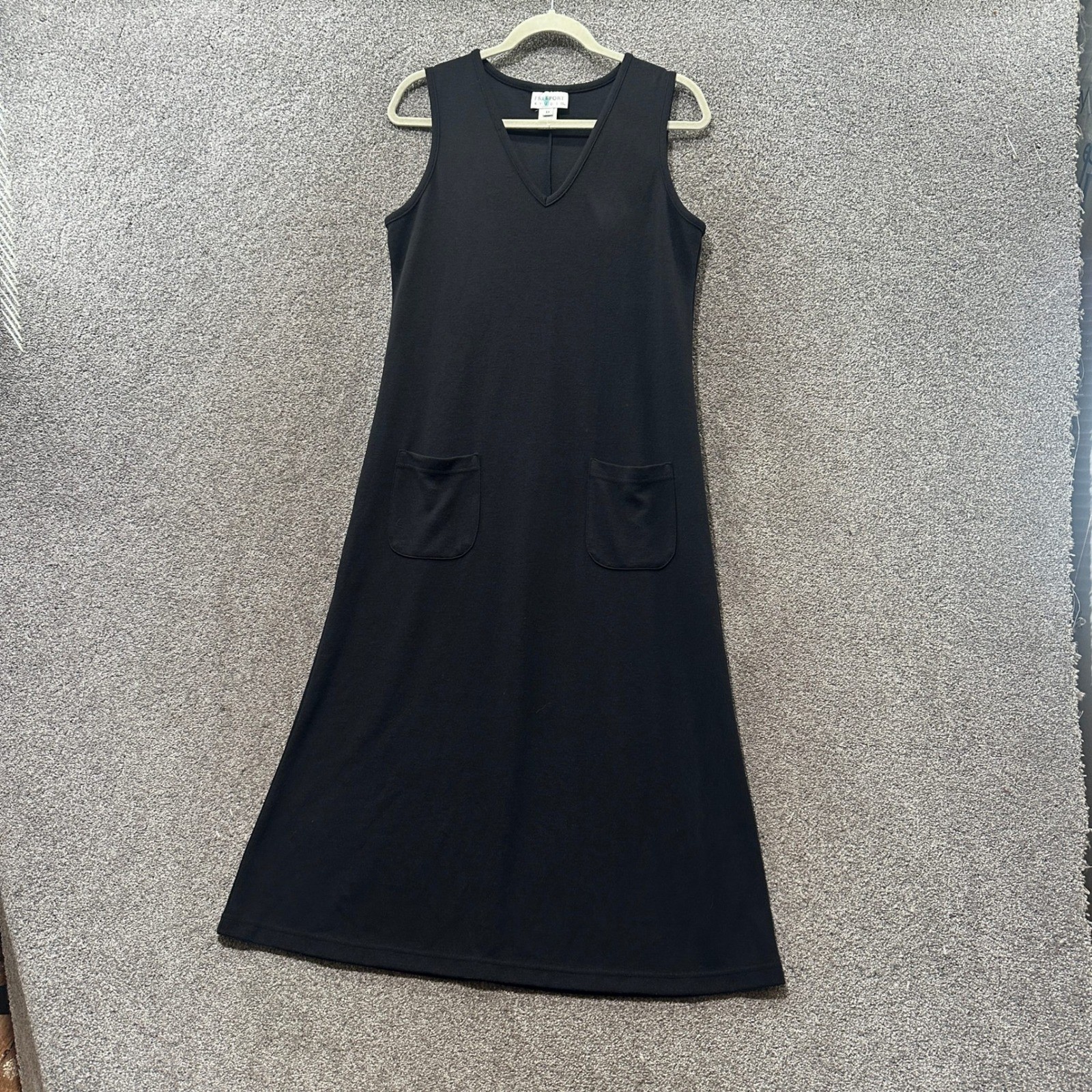 Freeport Studio Midi Dress Small Petite Black Ponte Sleeveless V Neck Pockets