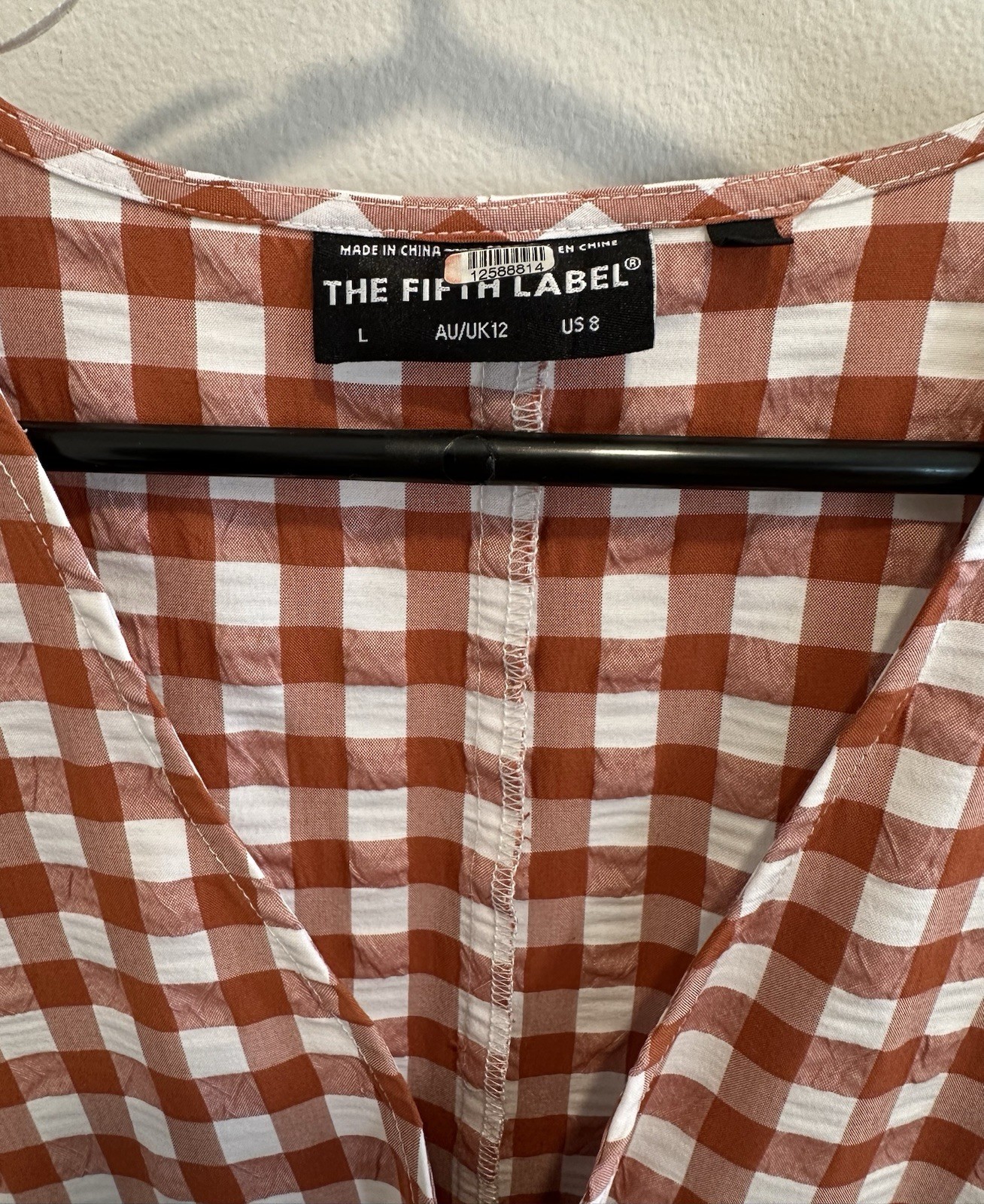 The Fifth Label Gingham Midi Dress Rust White Button Front Spring Summer Size 8