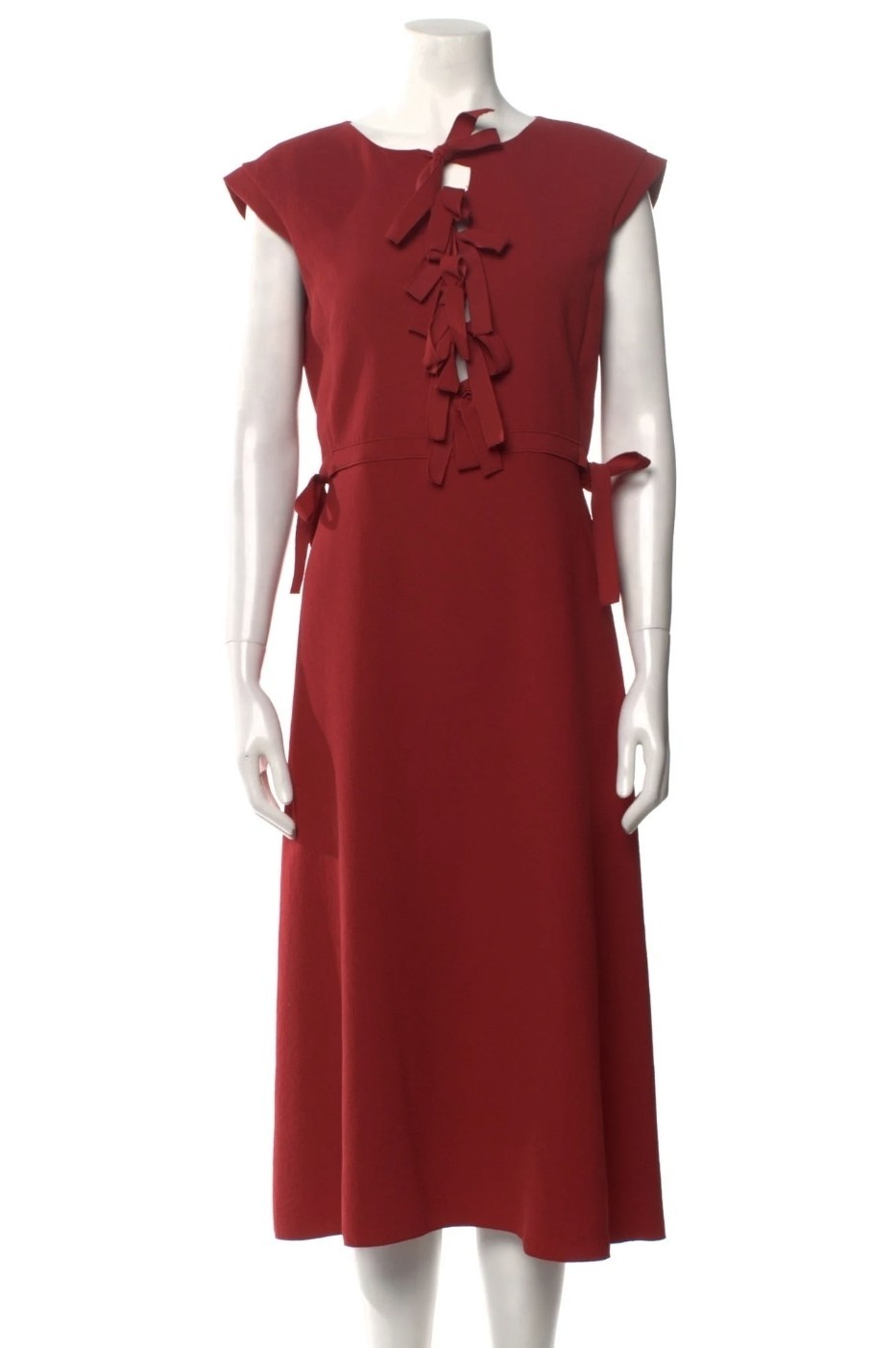 Bottega Veneta Dark Red Bows Tied Crew Neck Sleeveless A-Line Midi Dress Size 38