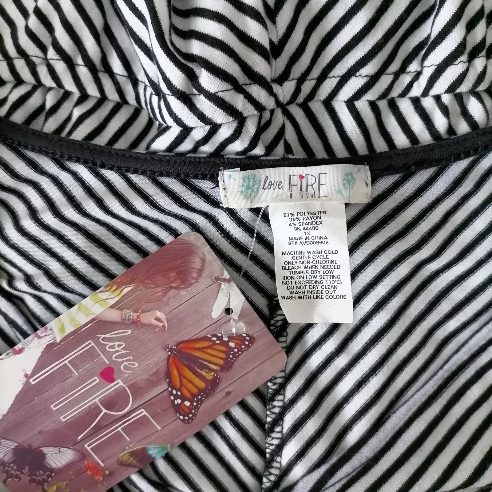 NWT Love, Fire Womens Black Cold Shoulder Sleeve Striped Hi Low Dress Size 1X