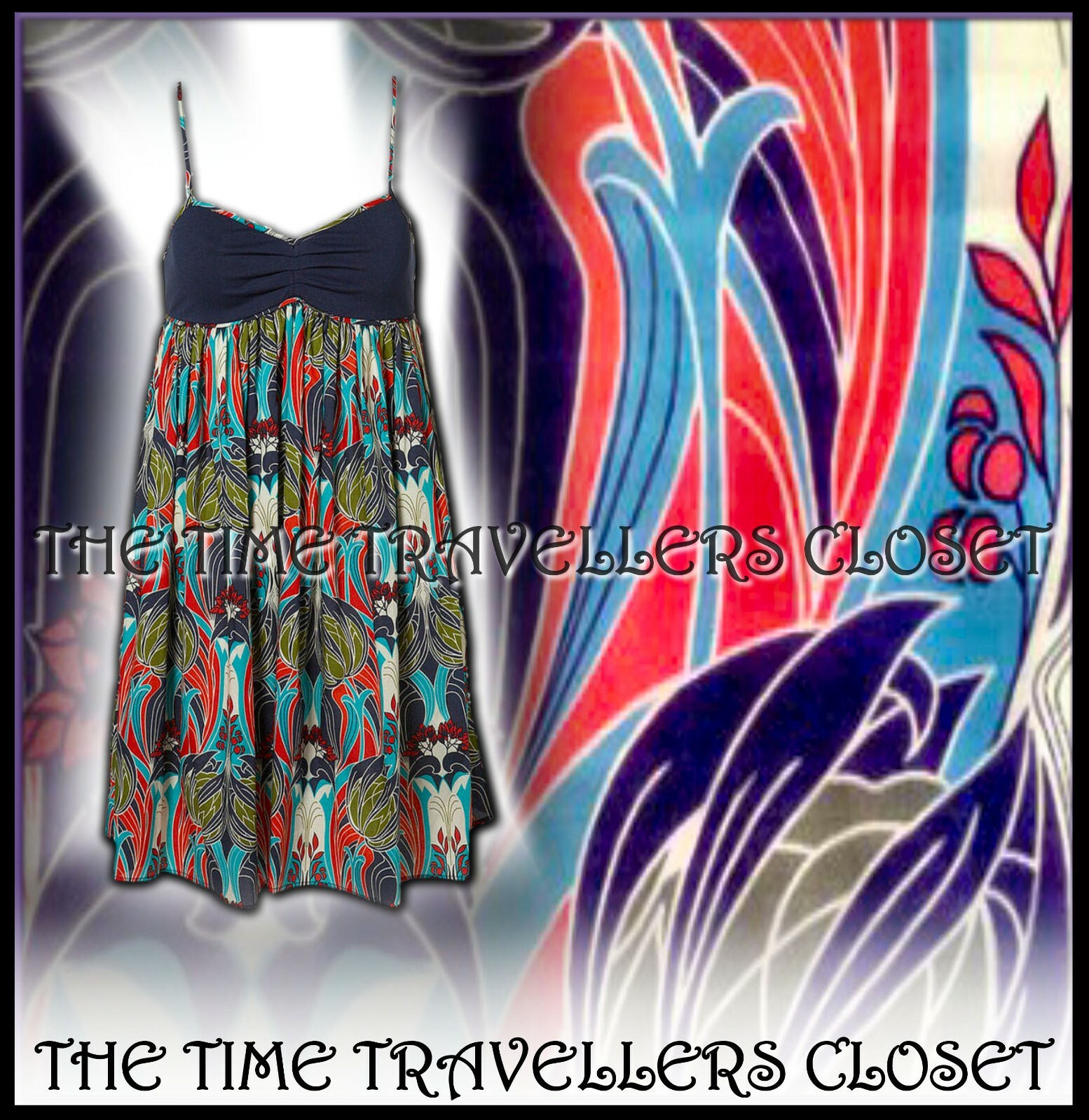 KATE MOSS TOPSHOP BLUE WHITE RED GREEN NAVY LIBERTY NOUVEAU SUN DRESS UK 6 34 2