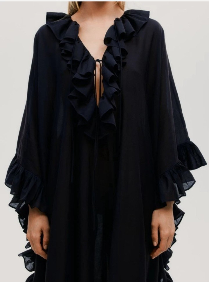 H&M STUDIO Collection Resort one size: XS,S,M,L,XL black Ruffled Kaftan Dress BN