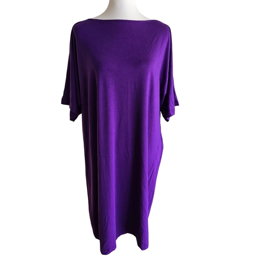 EILEEN FISHER Purple Tencel Lyocell Spandex Boat Neck Dolman Sleeve Dress XL