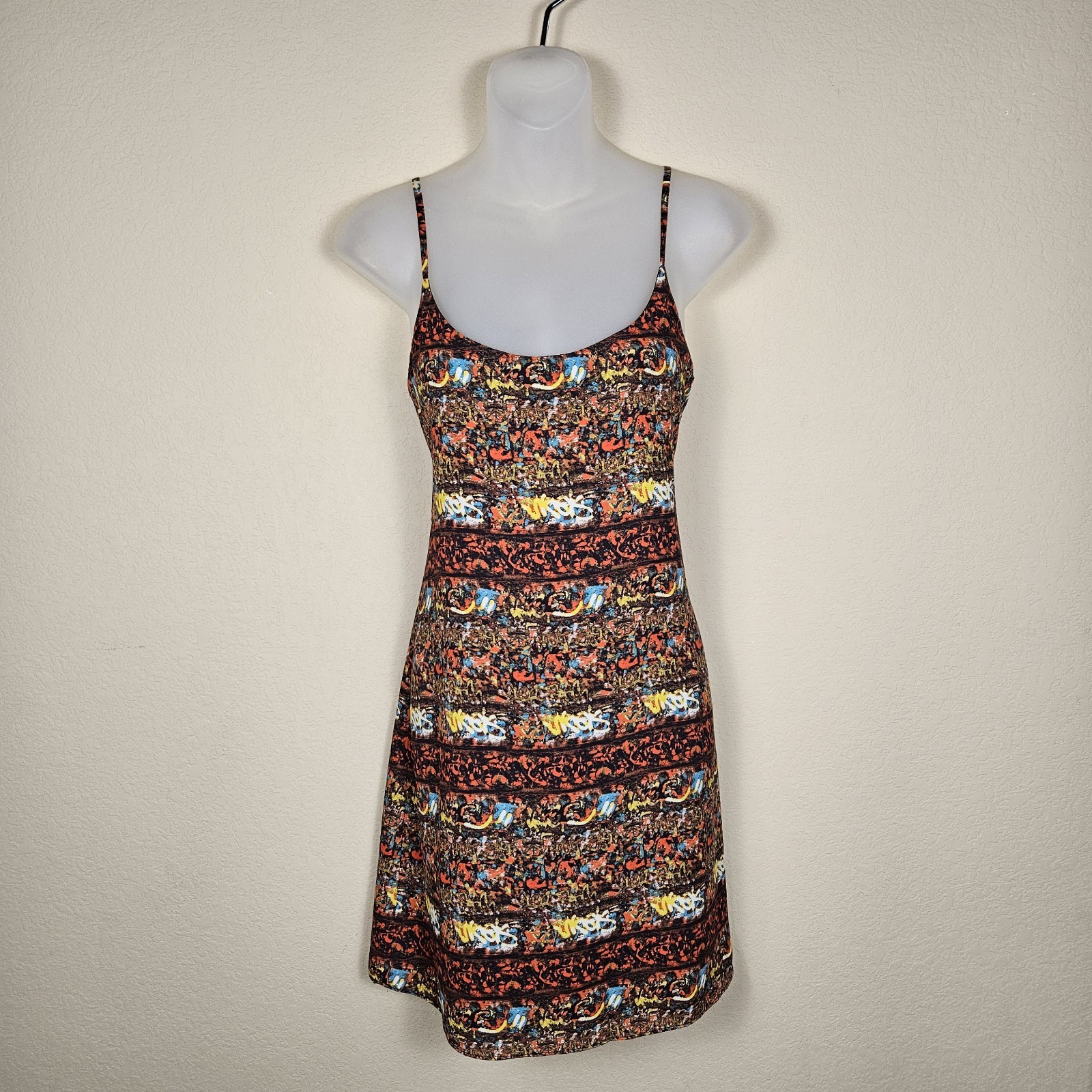 Sam Edelman Slip Dress M Graffiti Print Mini Colorful Party Casual Vacation Art