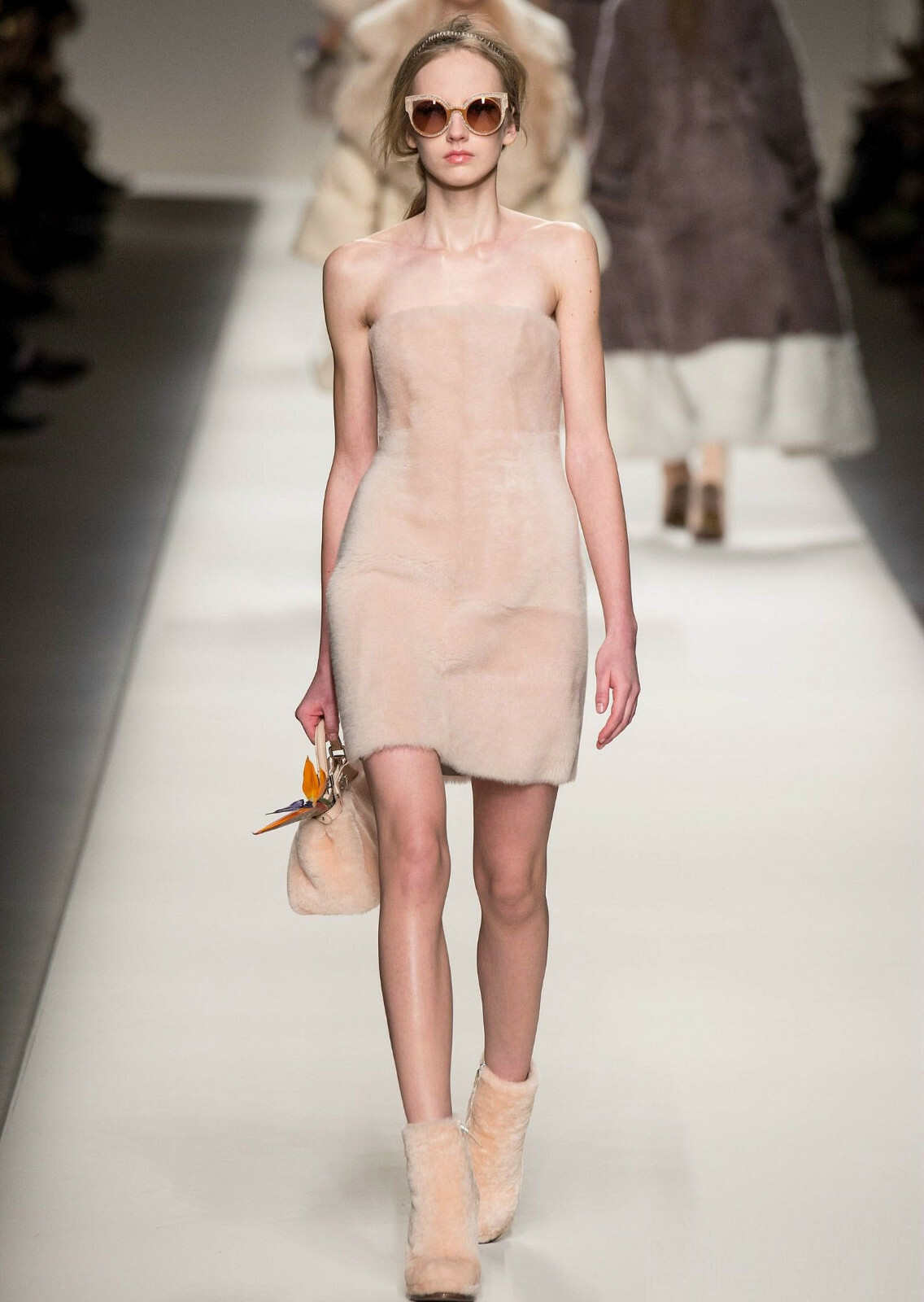 FENDI Pink Shearling Lamb Fur Bustier Strapless Dress 40 2 4 F/W 2015