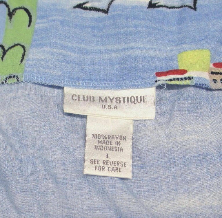 Blue Nautical long Dress Buttoned Shirt Set Large L Hawaiian Aloha CLUB MYSTIQUE