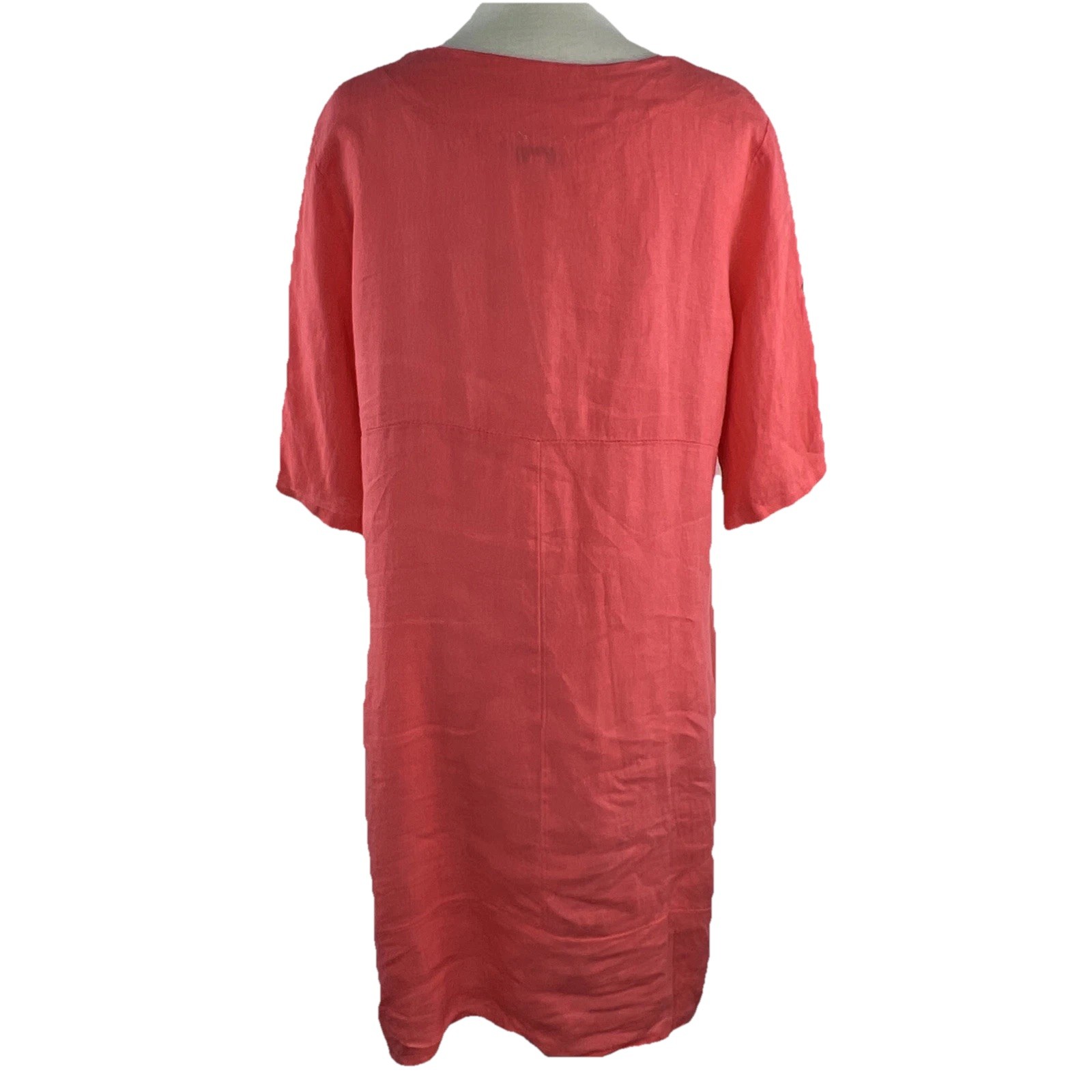 OSO Casuals L Melon Linen Short Roll Tab Sleeves Lagenlook Pockets Italy Dress
