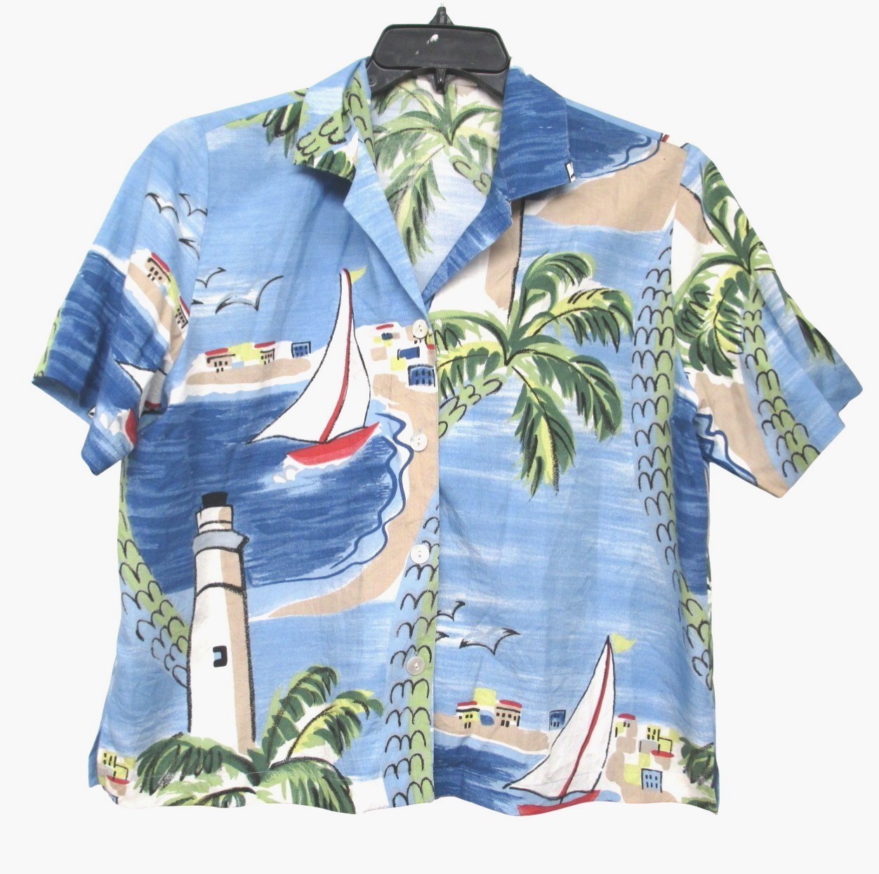 Blue Nautical long Dress Buttoned Shirt Set Large L Hawaiian Aloha CLUB MYSTIQUE